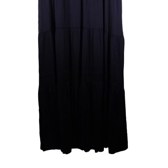 New Quince Silk Tiered Maxi Dress Women’s Medium Navy Blue Boho 3797 - Picture 9 of 10